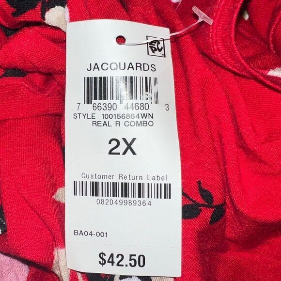 JM Collection Women's Plus Size Flowing Foliage Jacquard Top Red 2X NWT - Picture 5 of 8